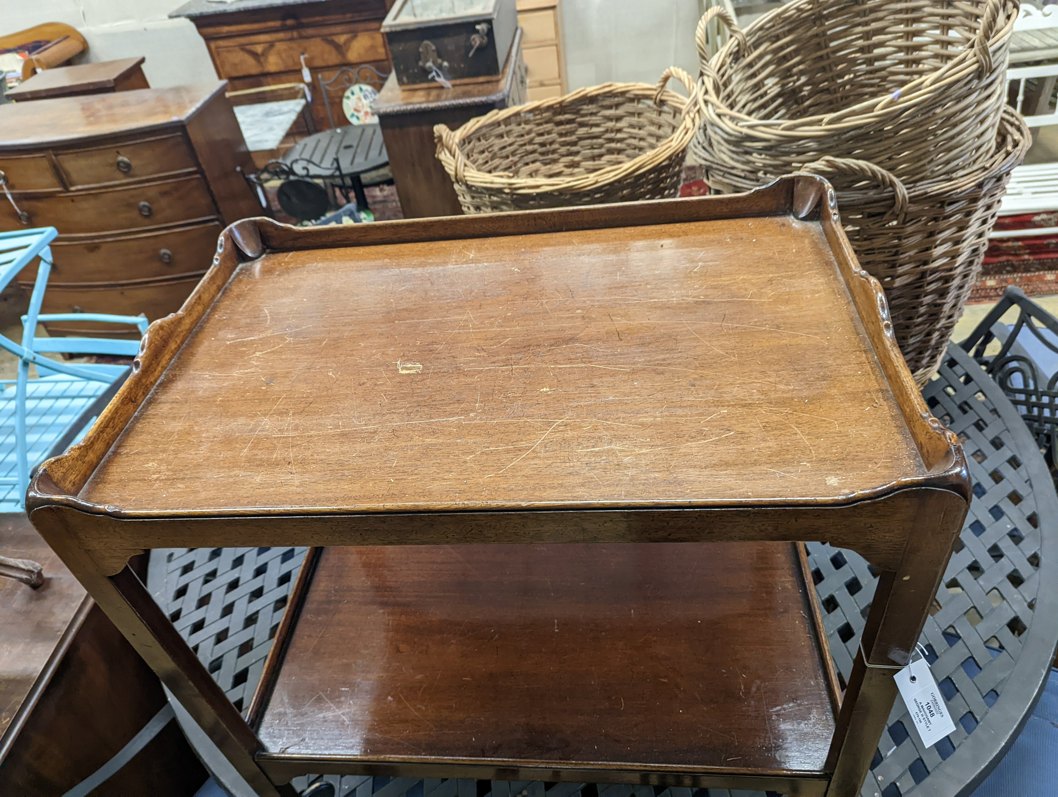 A mahogany George III style two tier tea trolley, width 76cm, depth 50cm, height 73cm